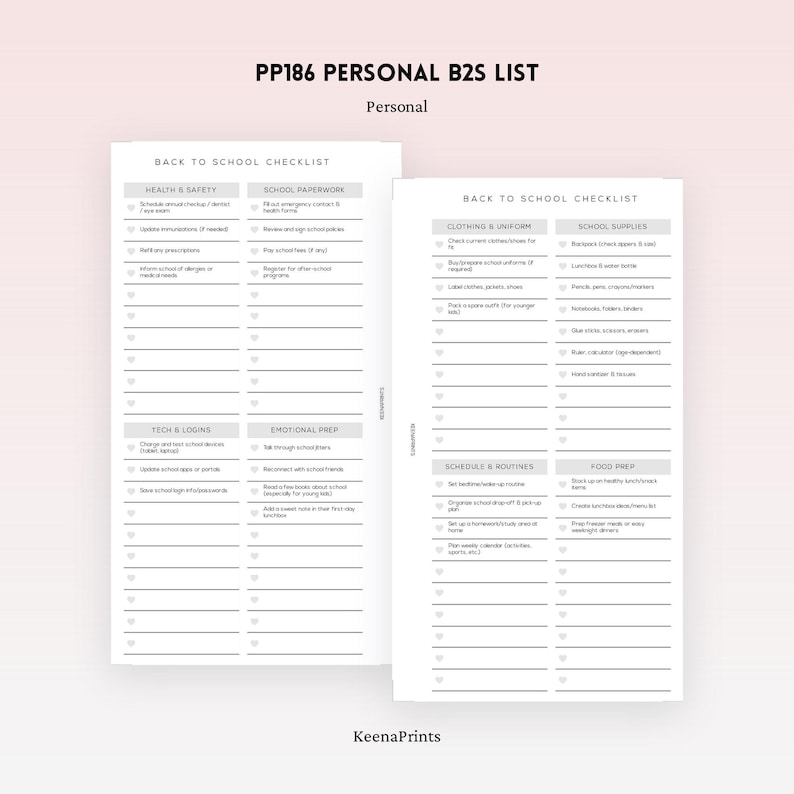 PP186 | Back to School List for Personal Rings Printable Planner ...