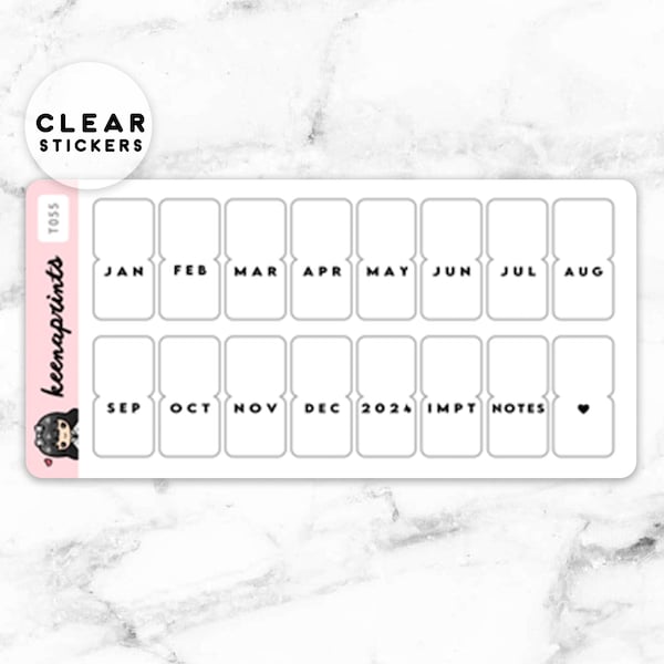 T055 | 2024 Month Tabs stickers - clear stickers, transparent stickers, planner stickers, agenda stickers, calendar stickers, months