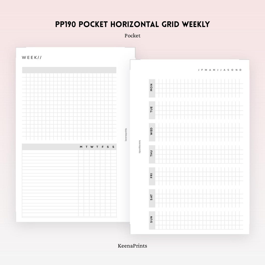 PP190 | Horizontal Weekly Planner Printable - Pocket Rings - Etsy