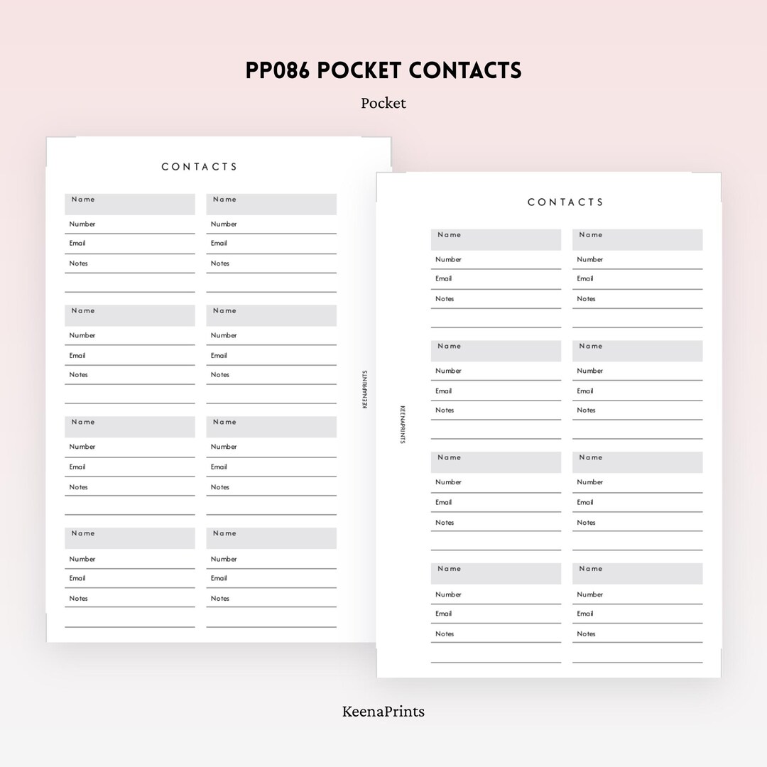 PP086 | Contacts List Printable Insert for Pocket Rings Planner ...