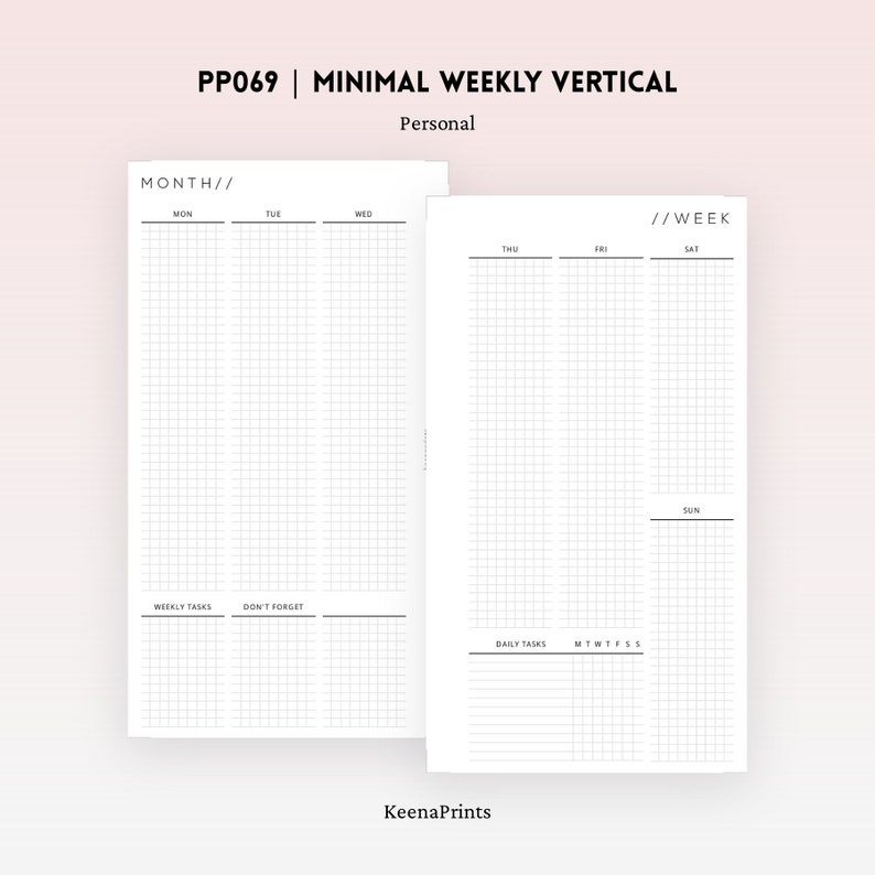 PP069 | Vertical Weekly Planner Printable - Personal Rings - Etsy