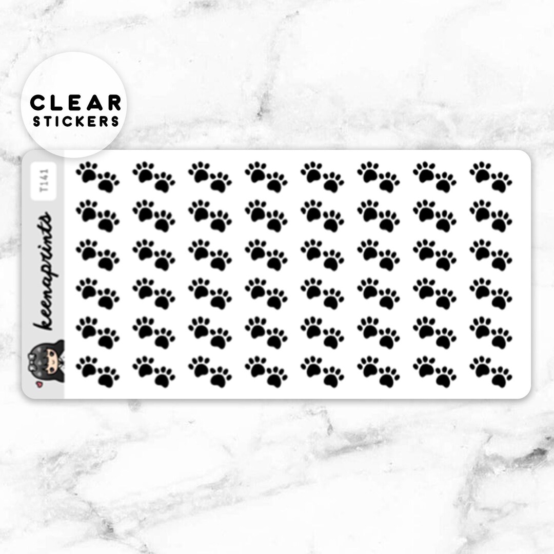 T141 Paw Prints Stickers Clear Stickers, Transparent Stickers, Planner