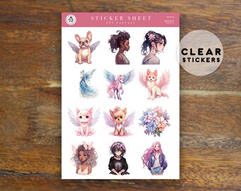 RE024 | Pet Fantasy Planner clear deco stickers, decorative stickers, bullet journal stickers, animal stickers, dog stickers, cat stickers