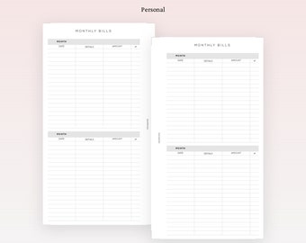 PERSONAL SIZE // Bills Tracker Planner Insert Printable / Bills Due ...