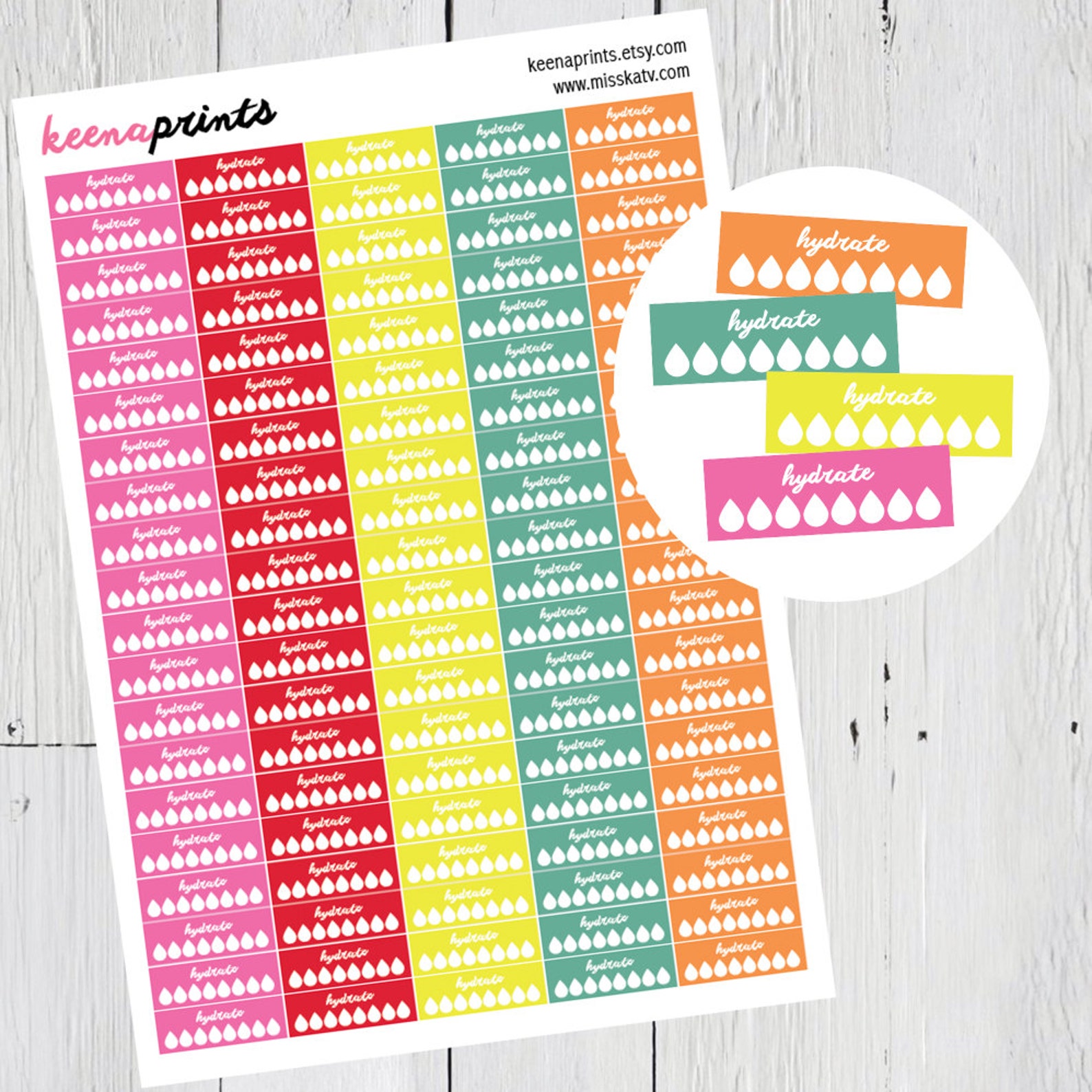 Hydrate Printable Stickers Brights Planner Stickers Erin | Etsy