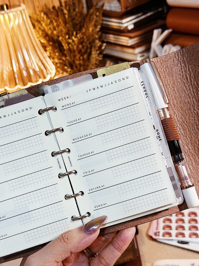 PP199 | Week on 1 Page Planner Printable - Pocket Rings - Etsy