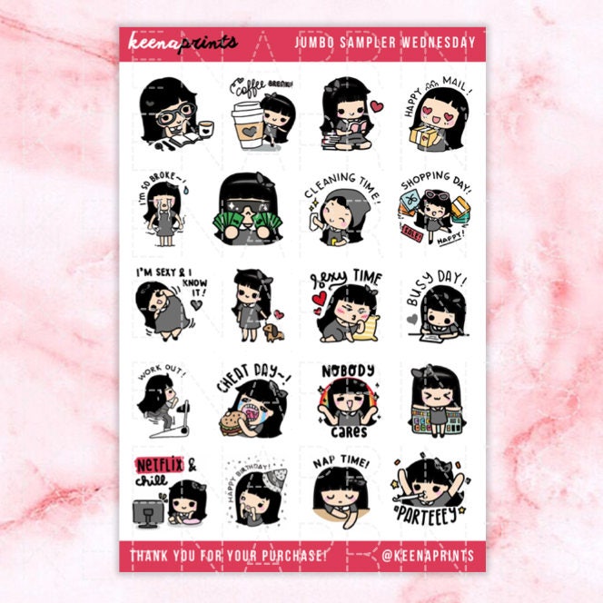 Jumbo Sampler Wednesday Emotions Sampler Stickers Perfect for Erin Co…
