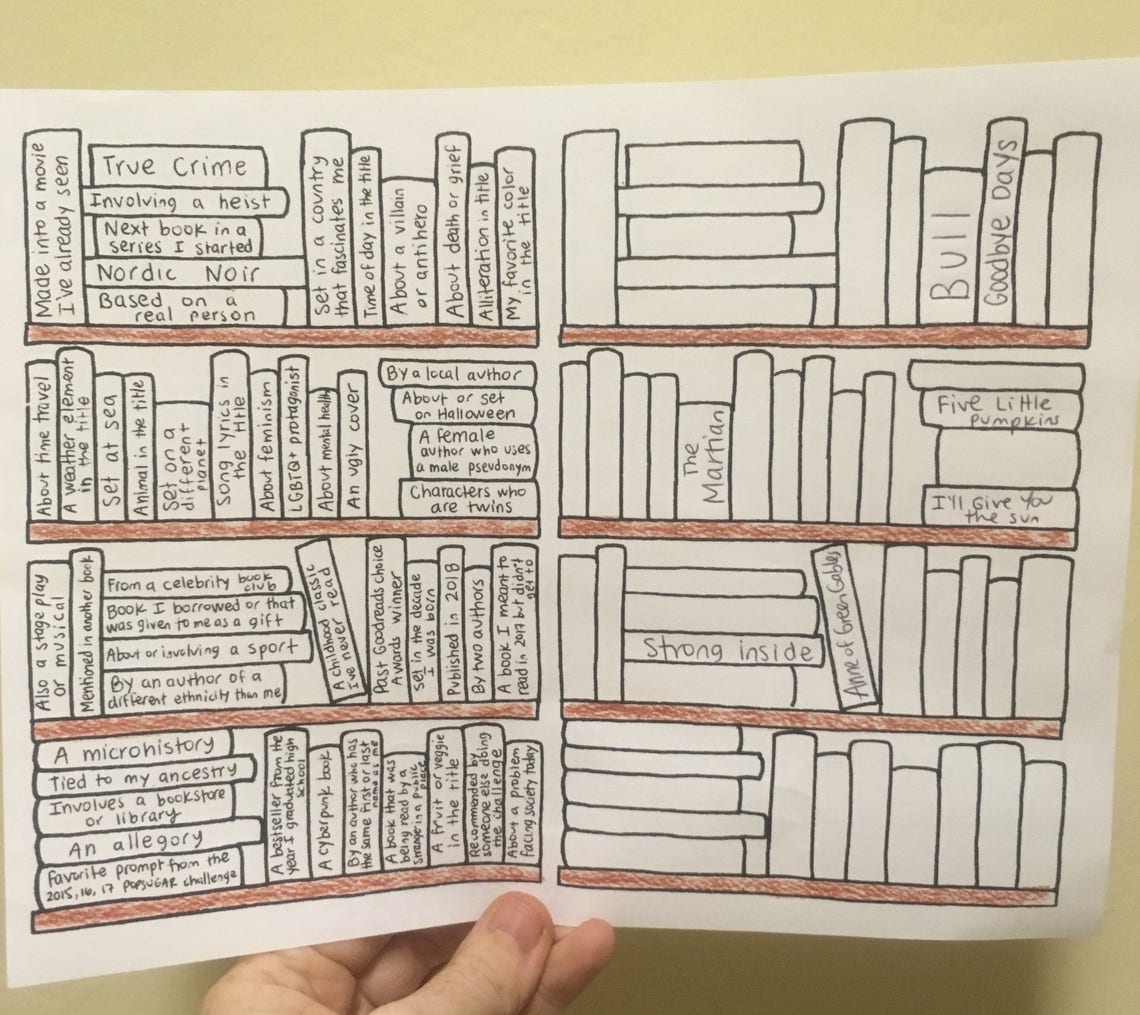 Printable Full Page Popsugar Reading Challenge 2018 Bookshelf Book ...