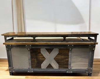 Custom Modern Rivet Detail Desk in Solid Wood and Steel