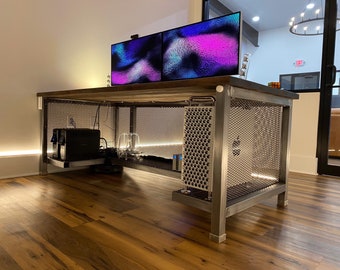Custom Modern Office Desk in Solid Wood and Steel