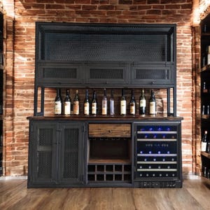 Custom Industrial Liquor Cabinet: Steel & Pine Wine Storage