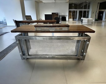 Custom Modern Adjustable Height Standing Desk in Solid Wood and Steel