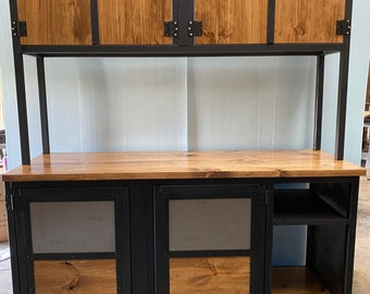 Custom Modern Entertainment Center in Solid Wood and Steel