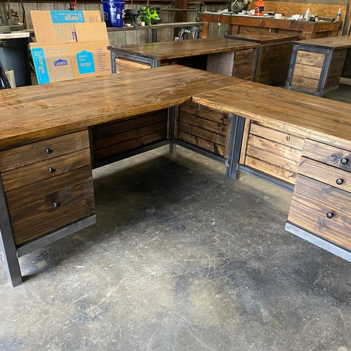 L Shaped Desk. Industrial Desk. Reclaimed Wood Desk. Office - Etsy