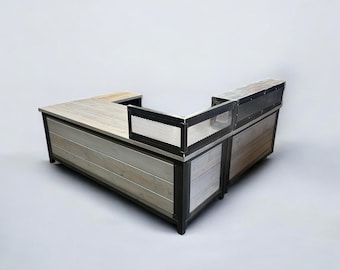 Custom Modern Reception Desk with Privacy Screen in Wood and Steel