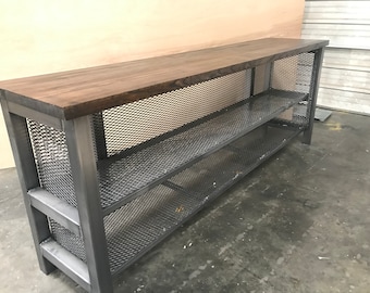 Custom Modern Console Shelving Unit in Solid Wood and Steel