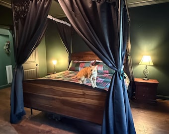 Custom Modern Black Walnut Canopy Bed with Steel Frame