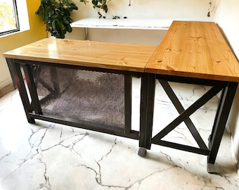 Industrial rustic L desk and Return with "X" ends (free shipping in continental U.S.)