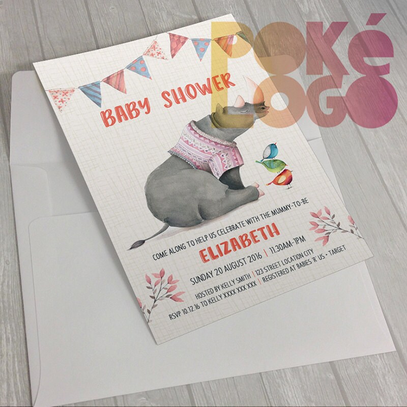 Rhino Baby Shower Printable Invite Rhino Birds Bunting Etsy Australia