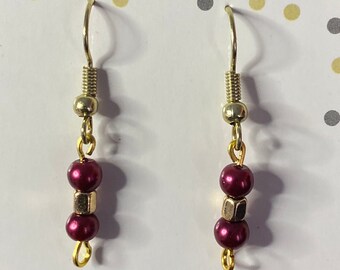 Maroon and Gold Valentine Earrings