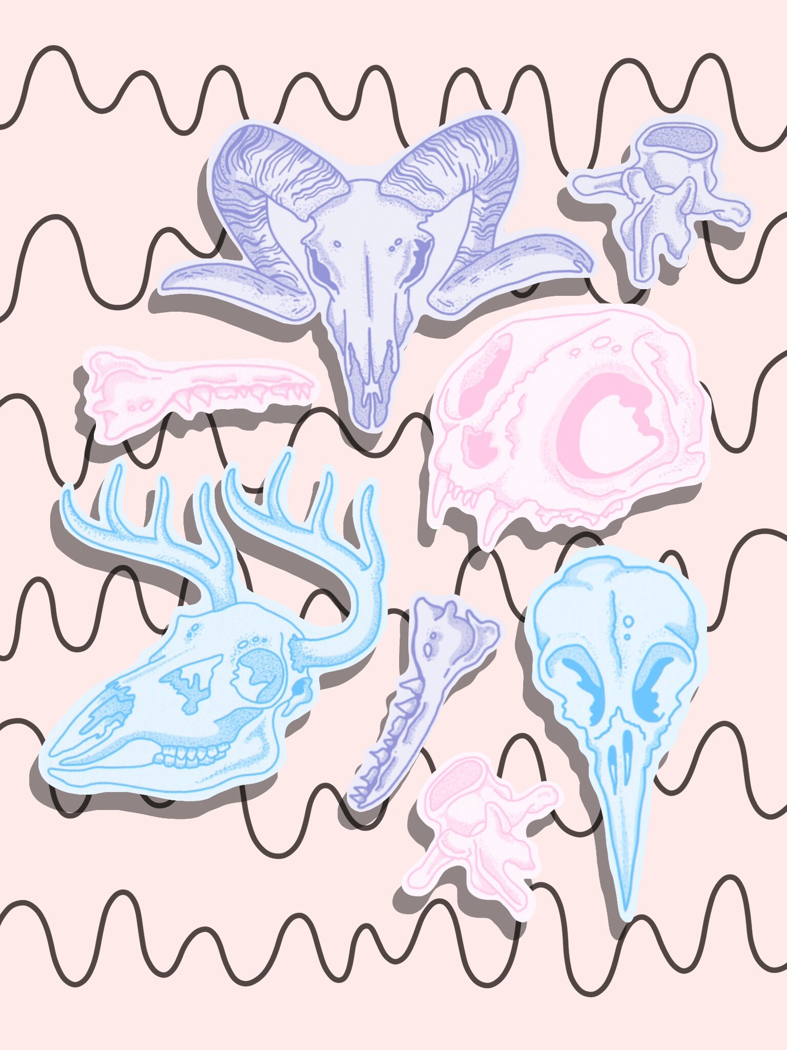 Bone Inlay Sticker Bone Collection Stickies || Sticker Pack || Original, Black or Pastel ...