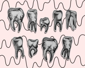 Teeth Stickies || sticker pack || original, black or pastel