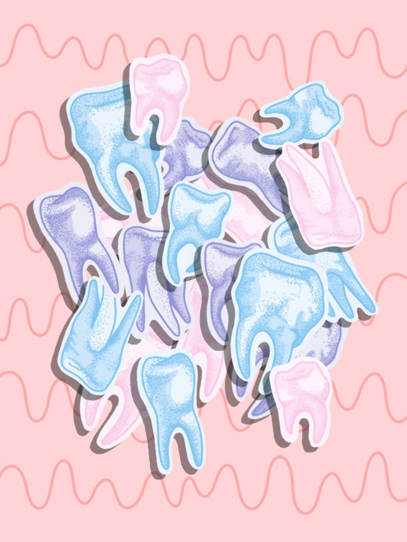 Teeth Stickies || sticker pack || original, black or pastel Pastel