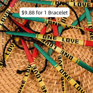 ONE LOVE hand woven bracelets in rasta colors for wrist or ankle