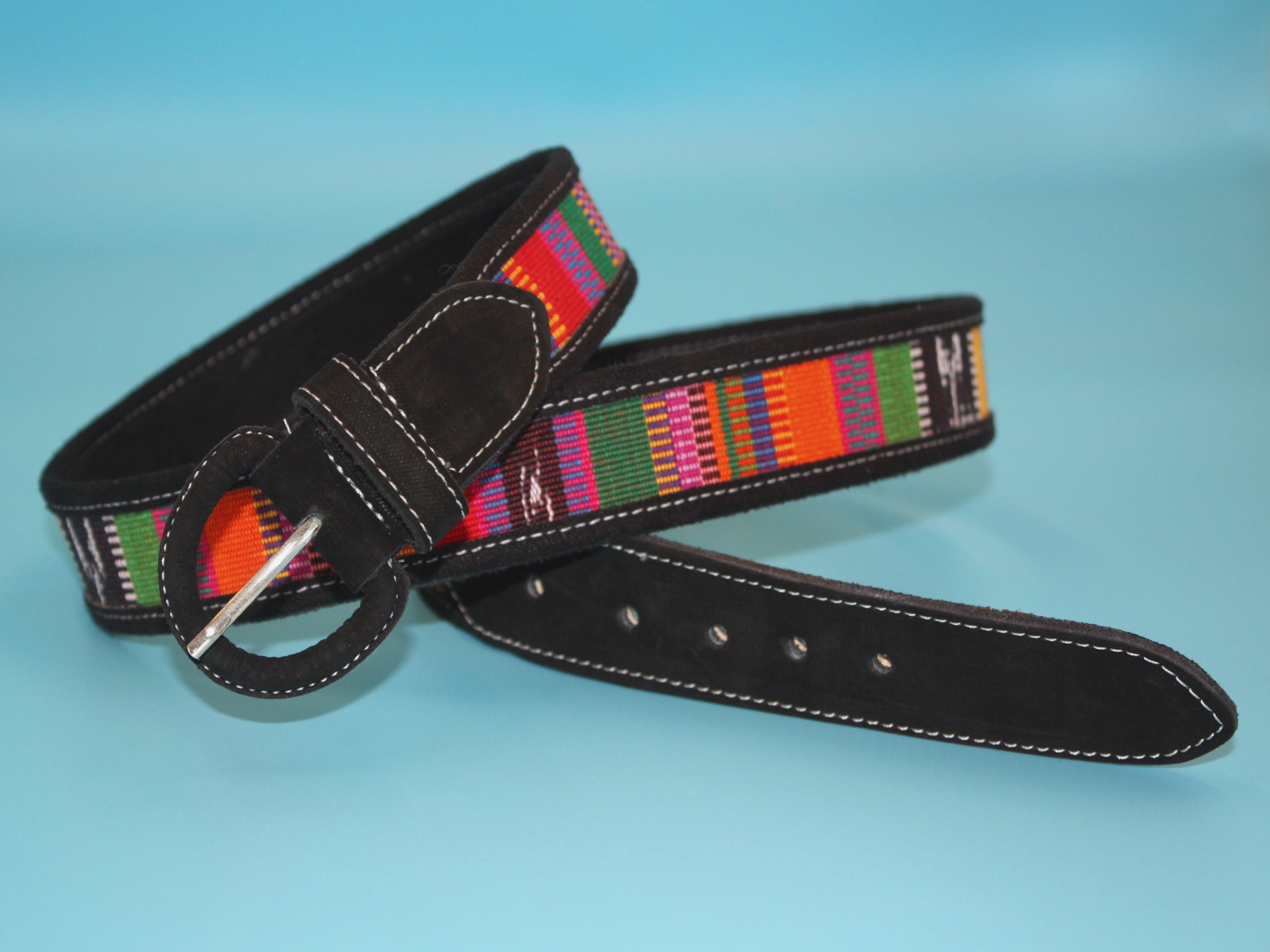 HANDMADE BLACK BELT With Soft Leather, Unisex, Colorful  display picture 3