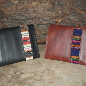 Cartera de piel auténtica con tejido maya, hecha a mano, diseño único, envío gratis