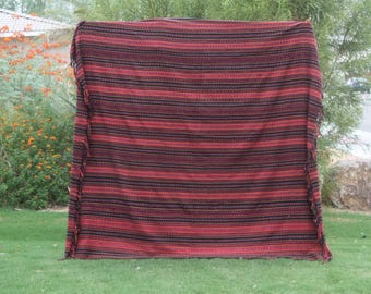 Vintage Hand Woven Mayan Blanket – Colorful Stripes, XL, Thick & Durable with Fringe