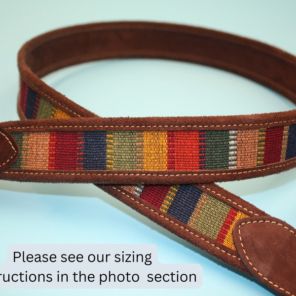 Handmade belt brown soft leather unisex Mayan weave.