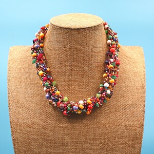 MULTICOLOR NECKLACE, Hand Beaded, 24" With 12 Strands of Vibrant Colorful Czech Beads, Natural Stones, bild 3