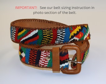 Handmade Leather Belt with Mayan Weaving – Artisan Crafted, Unisex, Unique Belt from Guatemala