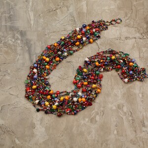MULTICOLOR NECKLACE, Hand Beaded, 24" With 12 Strands of Vibrant Colorful Czech Beads, Natural Stones, bild 4