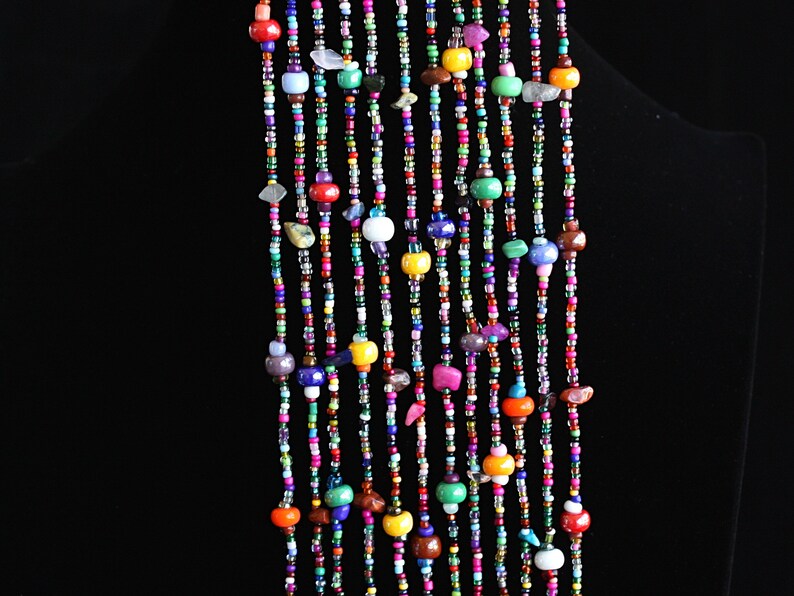 MULTICOLOR NECKLACE, Hand Beaded, 24" With 12 Strands of Vibrant Colorful Czech Beads, Natural Stones, bild 5