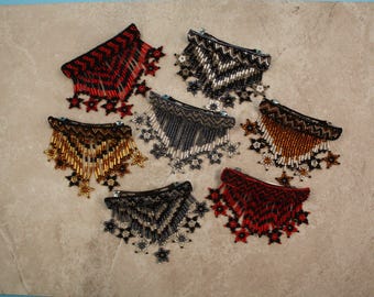 Hand-Beaded Hair Clip From the Highlands of Guatemala Triple-Medallion and Stars Handmade 3 Circle Barrette Star Fringe 4.5 main image 4