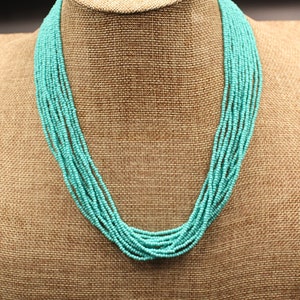 TURQUOISE NECKLACE, Hand Beaded,  20”,  Multi-Strands, Elegant, Free Shipping