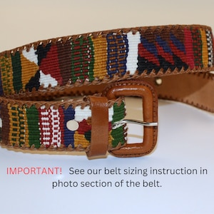 HANDMADE LEATHER BELT, Unisex, Earthtone Mayan Weave.