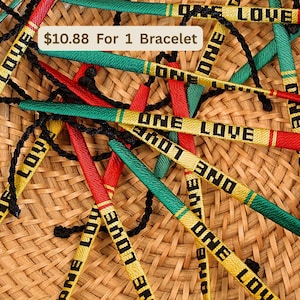 ONE LOVE hand woven bracelets in rasta colors for wrist or ankle