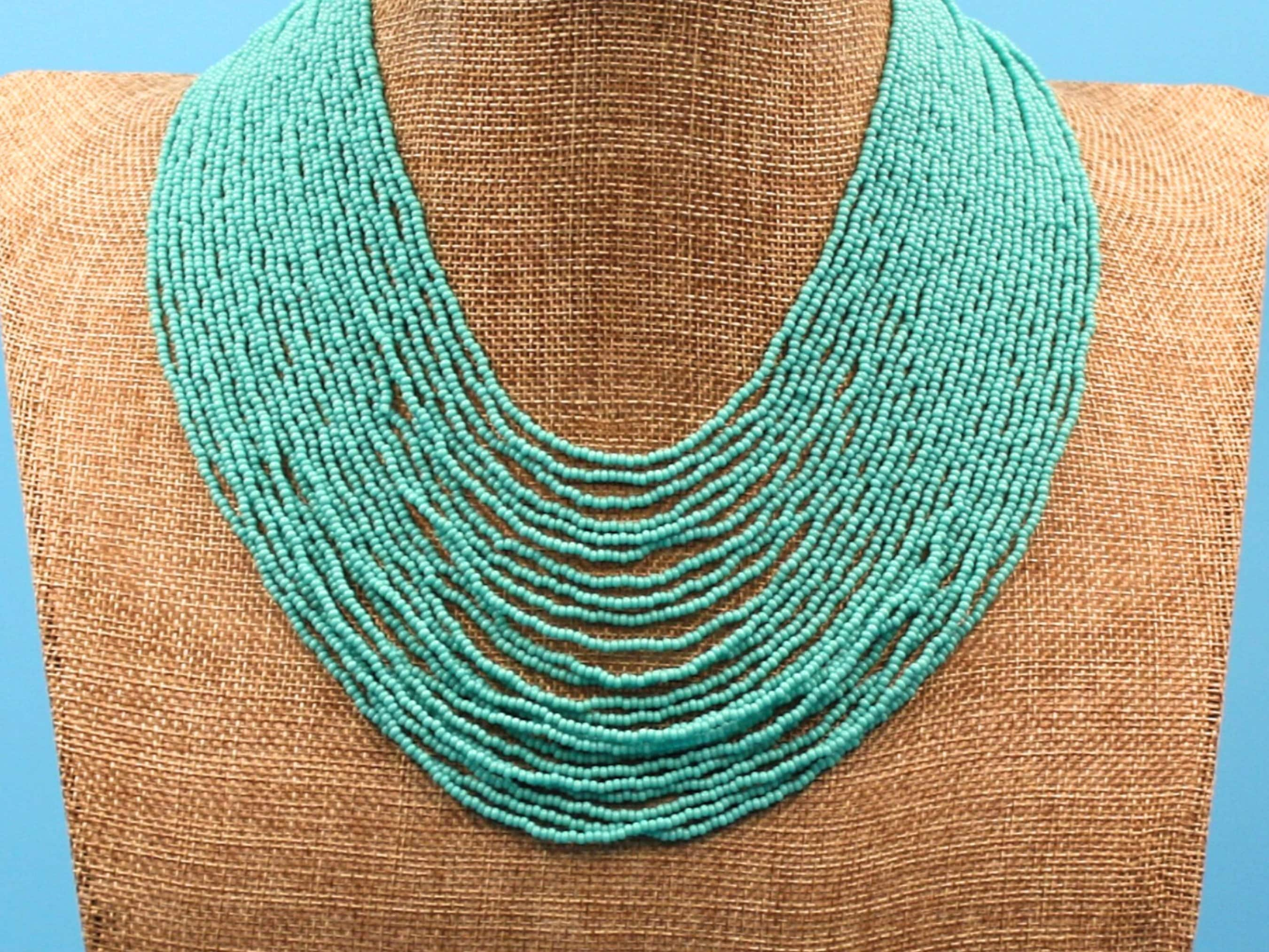 16 Dainty Minimalist Seed Bead Necklace Multi Turquoise