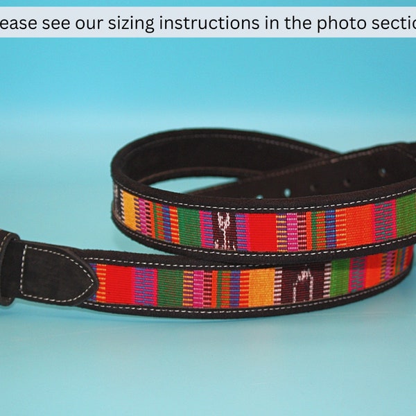 Handmade black belt soft leather unisex colorful Mayan weave.
