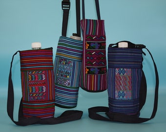 Colorful unique water bottle holder made with Mayan hand woven material