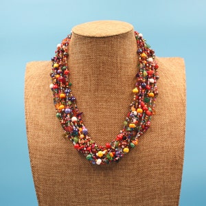 MULTICOLOR NECKLACE, Hand Beaded, 24" With 12 Strands of Vibrant Colorful Czech Beads, Natural Stones, bild 2