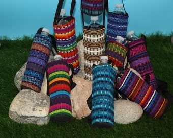 Colorful and unique water bottle holders made with Mayan weavings