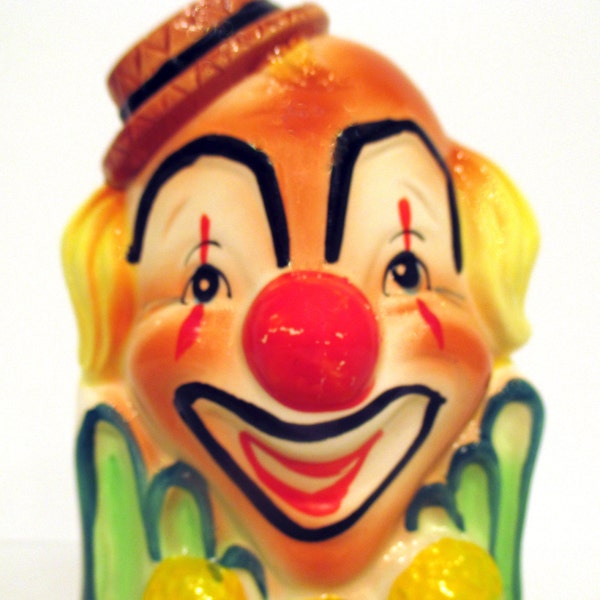 Vintage Rubens Clown Head Vase.  Great Big Smile, Large Red Nose, Small Brown Hat. Stamped with Rubens R Japan 387X. Product No. 254084.