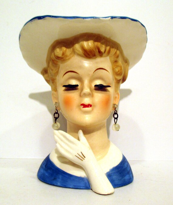 Rare Vintage Napco Lady Head Vase With White Gloved Hand Etsy