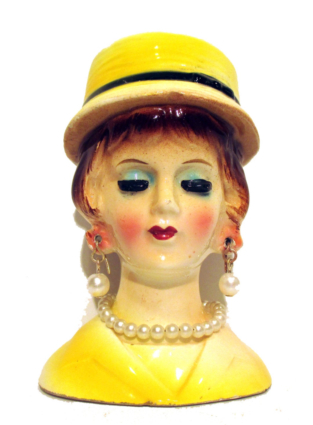 Miniature Vintage Lady Head Vase in Yellow Dress and Matching Etsy