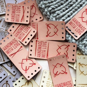 SET of 10 tags - PU leather - Handmade with Love - Labels for sewing - 24 colors - labels for handmade - clothing tags for handmade items