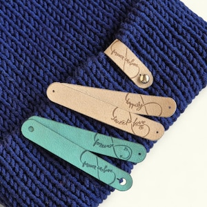 Tags for Beanies, Blankets, Baskets; Faux Suede Labels for Knitting, Crochet & Sewing; Washable Handmade Tags and labels; Tags with rivets